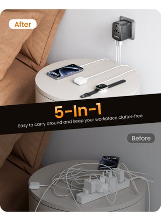 محول السفر العالمي LENCENT، شاحن دولي مع 3 منافذ USB ومحول شحن سريع من النوع C PD لهواتف iPhone وSamsung والكمبيوتر اللوحي وGopro. لأكثر من 200 دولة من النوع A/C/G/I (الولايات المتحدة الأمريكية والمملكة المتحدة والاتحاد الأوروبي وأستراليا) - view 4
